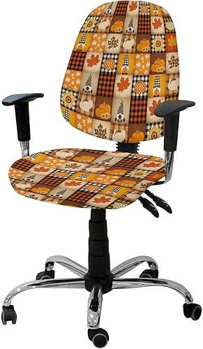 Funda para silla de oficina con diseño de calabaza de Acción de Gracias, calabaza, hoja de arce, gnomo, pavo, protección y elástico, de poliéster disponible en Yaxa Peru