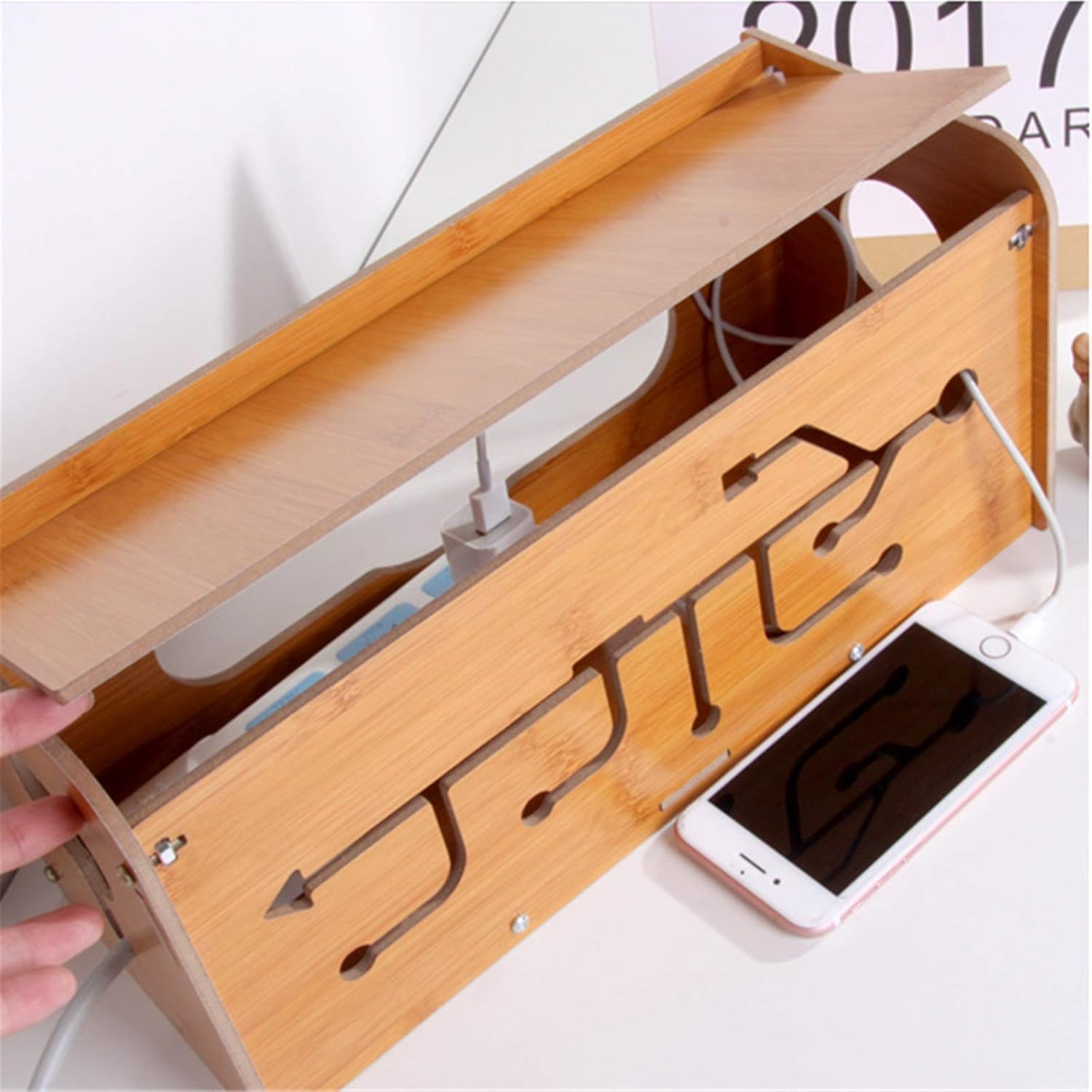 ケーブルボックス 木製カラーパワーストリップストレージボックスワイヤーストレージボックスクリエイティブ竹 電源コード収納ボックス