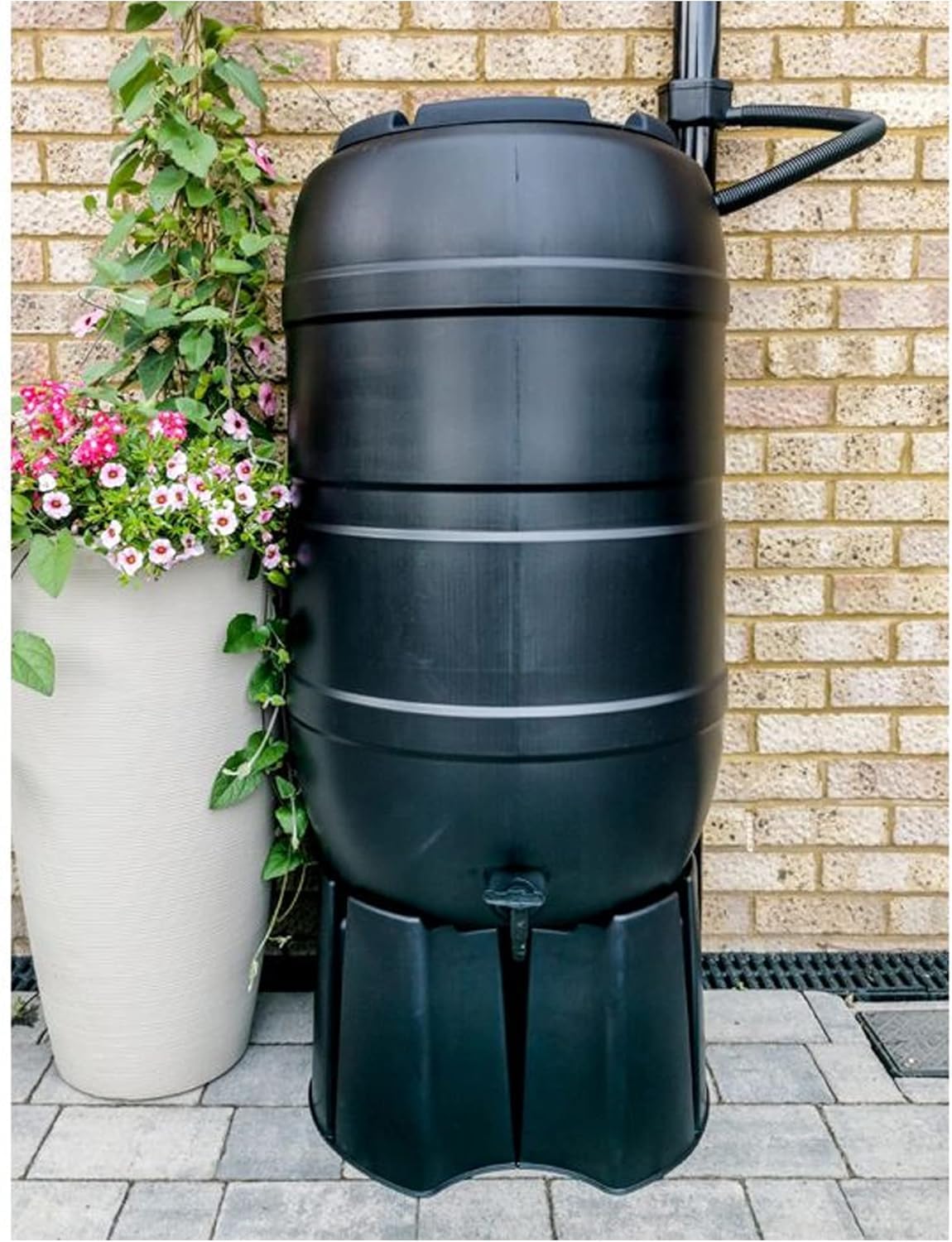 Made In The UK Water Butt, 210L Outdoor Rainwater Black Water Butt Complete With Tap Stand Filler Kit & Lid