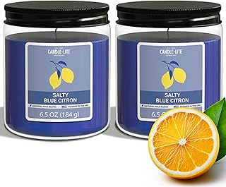 Candle-Lite Salty Blue Citron Scented Candles Set, Aromatherapy, 2 Pack 6.5 oz Single-Wick Jar, 40 Hours of Burn Time, Perfect for Gifting and Celebration