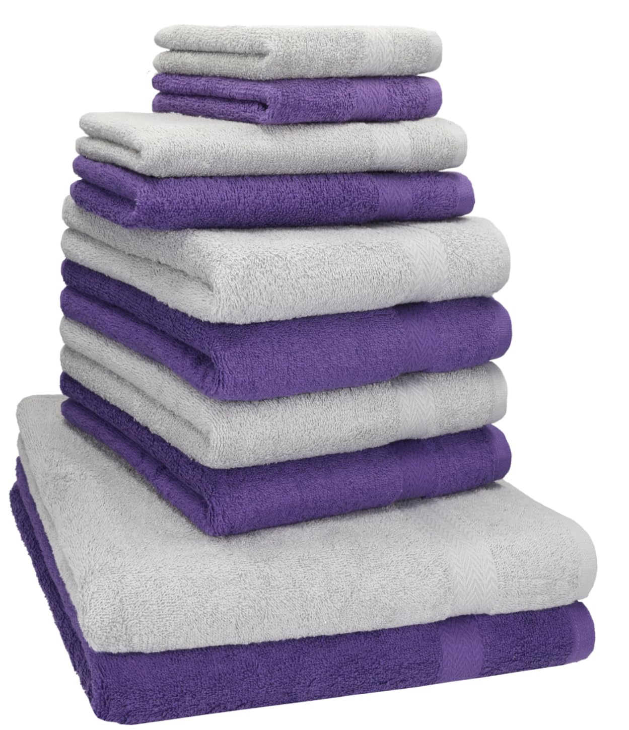 Betz Set di 10 asciugamani Classic 2 lavette 2 asciugamani per ospiti 4 asciugamani 2 asciugamani da doccia 100% cotone colore lilla e grigio argento