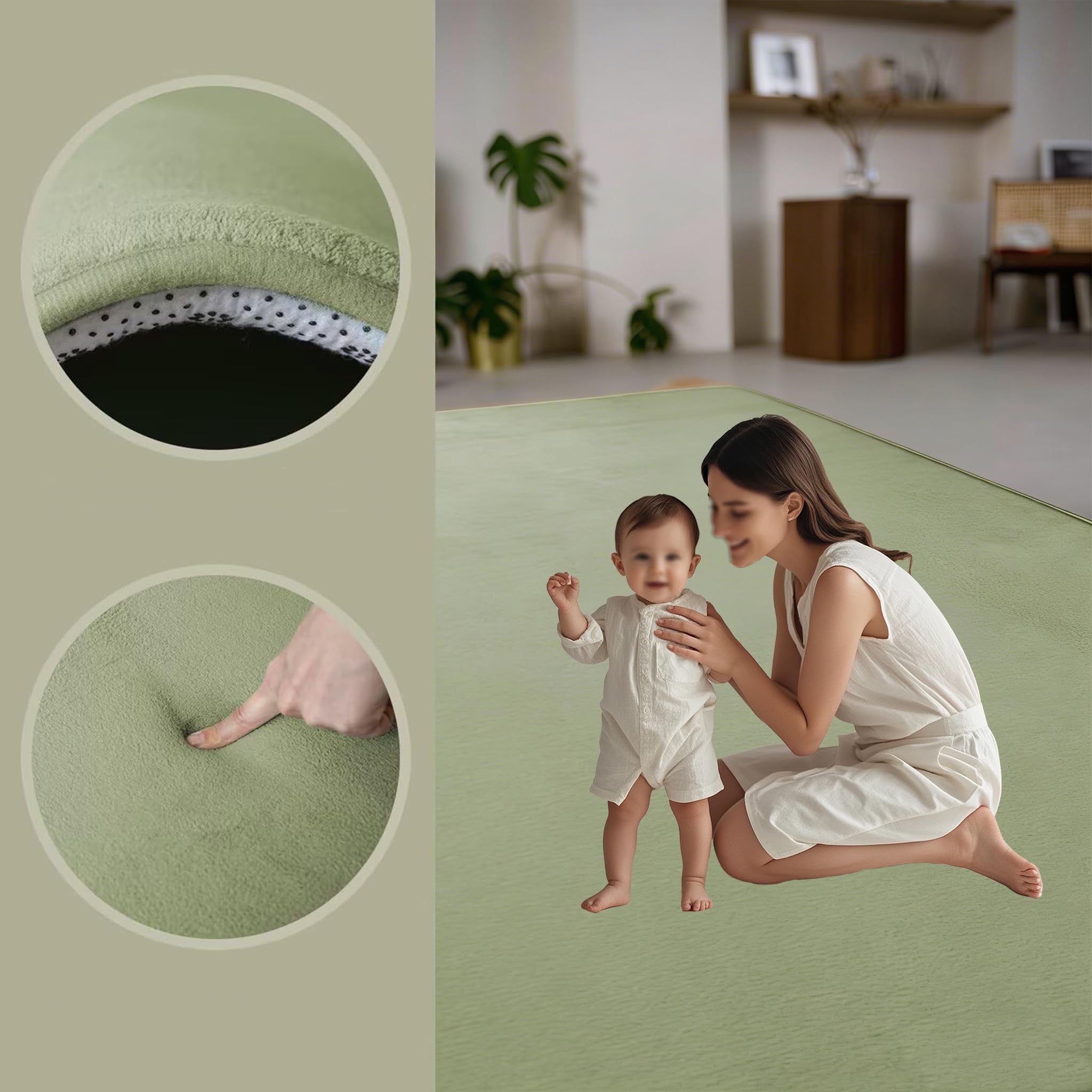 Krabbelmatte Baby, 3cm Dicke Schaumstoff Spielmatte, Baby Spielmatte 80 x 200 cm Grasgrün, Korallensamtteppich Pflegeleichte Krabbeldecke Baby mit Rutschfester Unterseite, Tatami-Matte