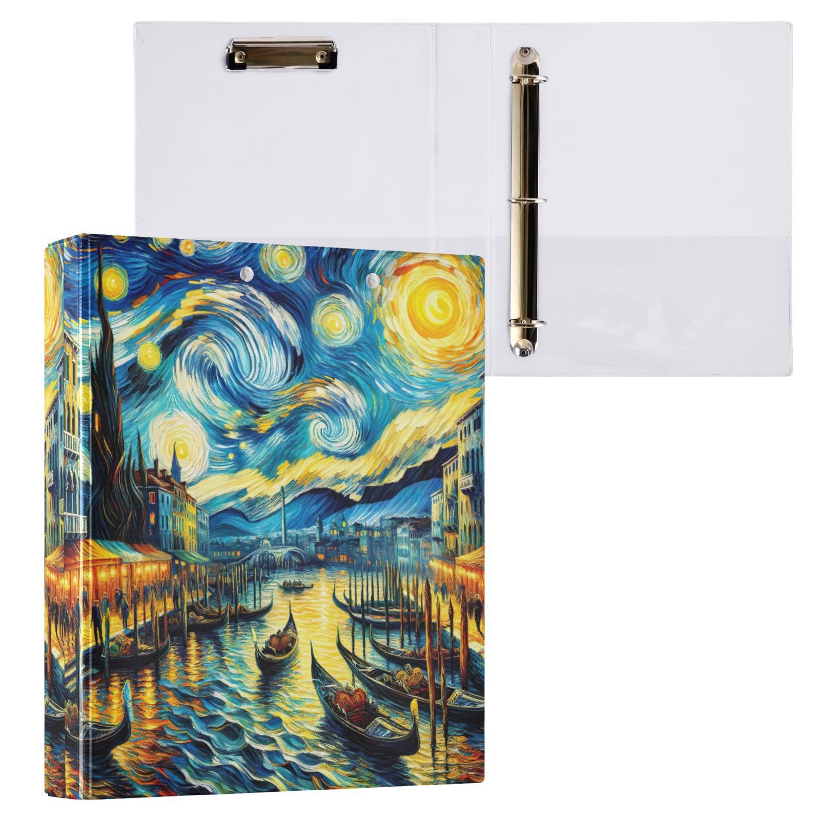Raccoglitore a tre anelli, Venezia Starry Sky D, con portablocco grande, 3 raccoglitori per scuola, università, ufficio
