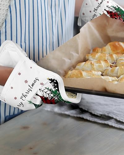 Miniatura 6 de Christmas White 4Pcs Pot Holders for Kitchen, Non Slip & Heat Insulation Terry Cloth Potholder Set with Pocket, Thick Hot Pad Oven Mitts Trivet