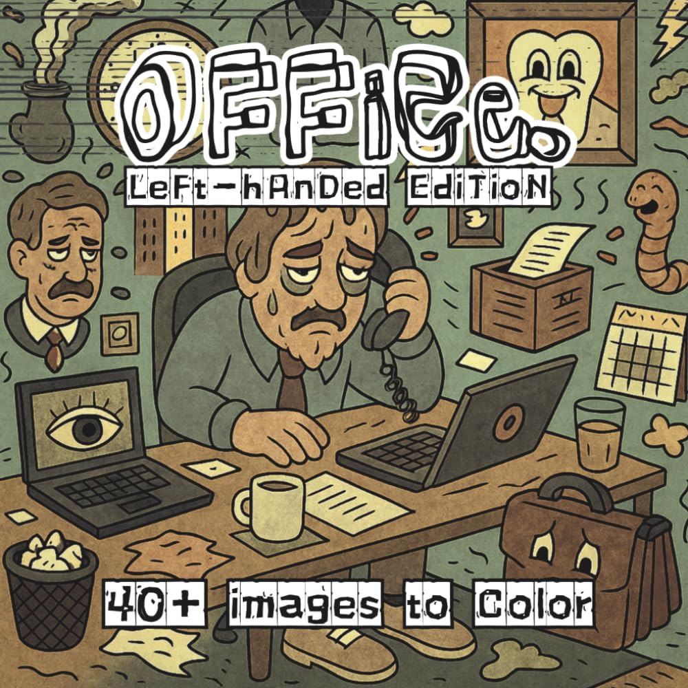 Office. Left-Handed Edition: A Lowbrow Pop Art Coloring Book of Workdays, Waiting, and Everyday Routine (Lowbrow Chaos Coloring Book for Adults)