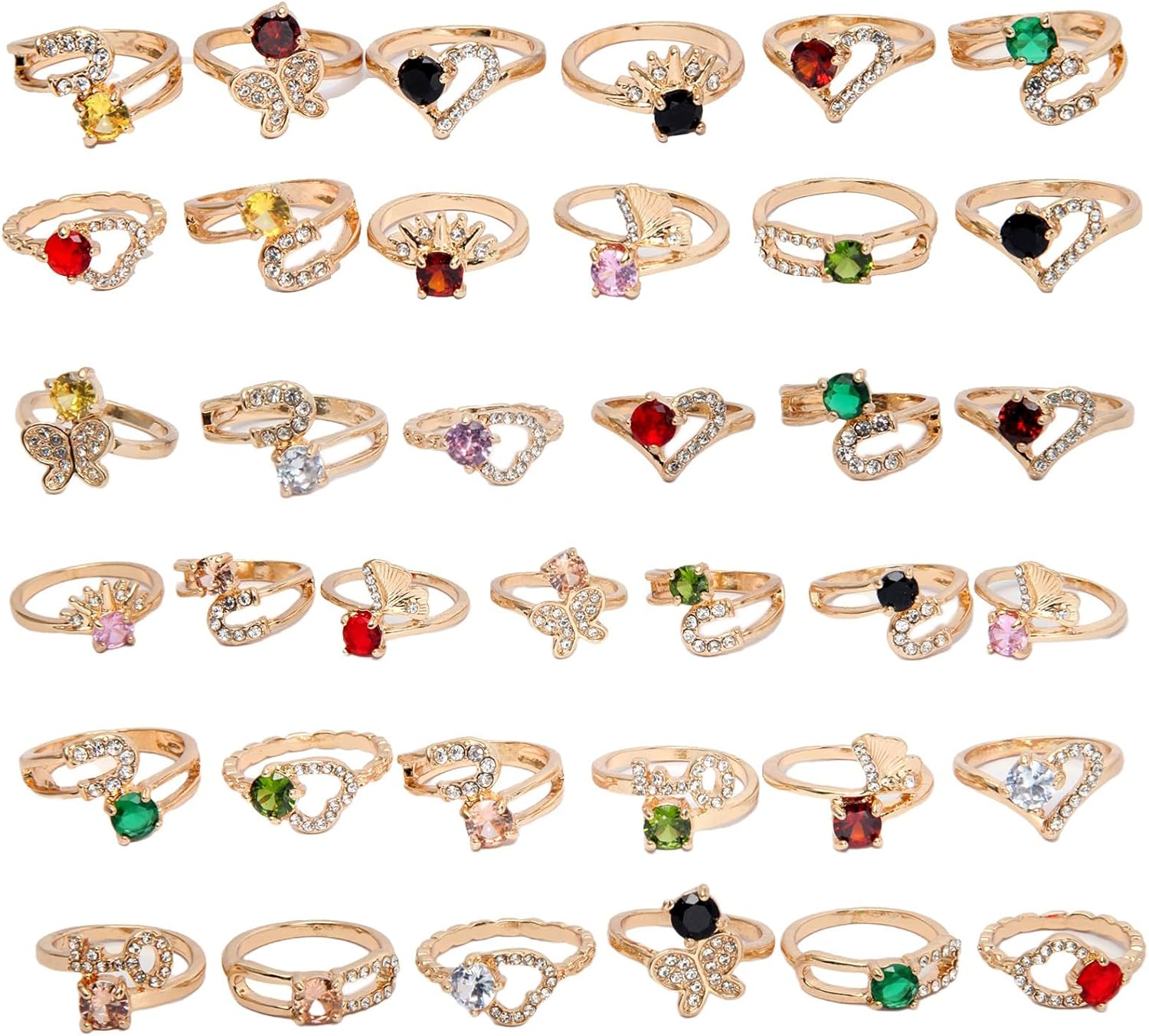 50PCS Bulk Rings Wholesale Items for Resale,Colorful Birthday Stone Jewelry for Women
