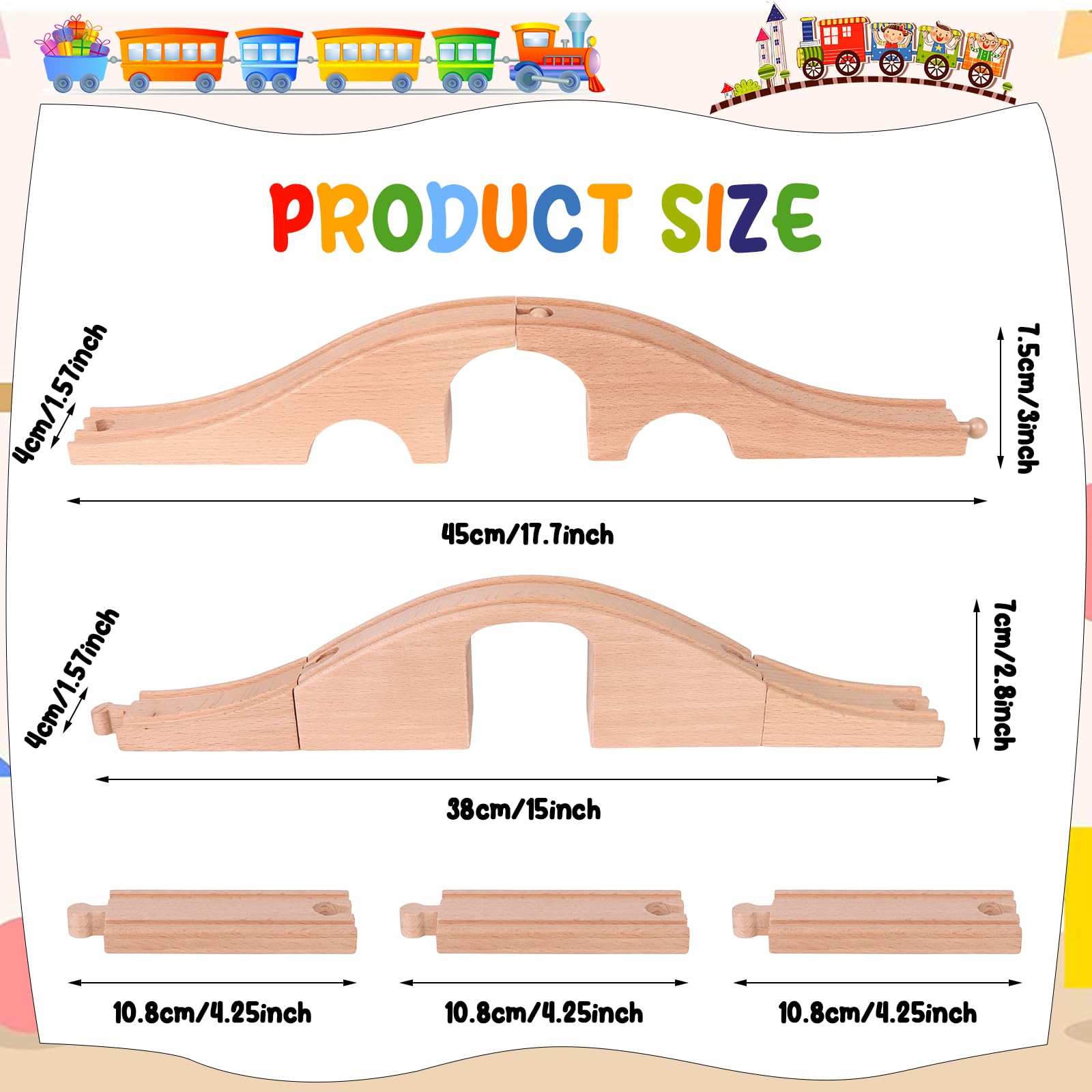 8 Pieces Wood Train Track Expansion Set Wooden Train Bridges Straight Wooden Train Tracks Accessories for Most Major Toy Train Tracks Railway - Image 2