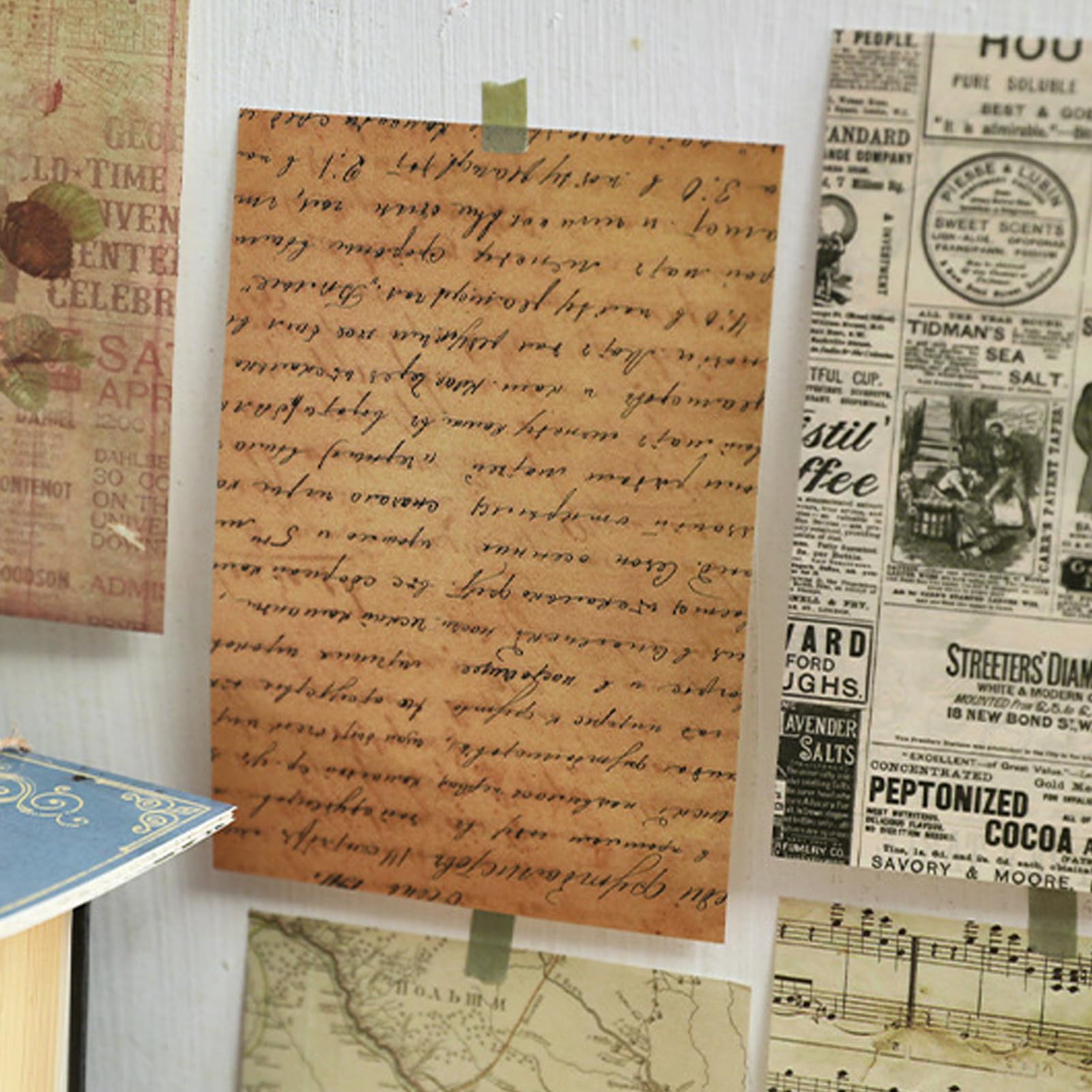 Zestaw papieru w stylu vintage, do scrapbookingu, papieru, śmieci, dziennika, 10 x 16 cm, do scrapbookingu, tworzenia kart, 30 wzorów, pakowania prezentów, antyczne melodie, pożółkłe litery, 60