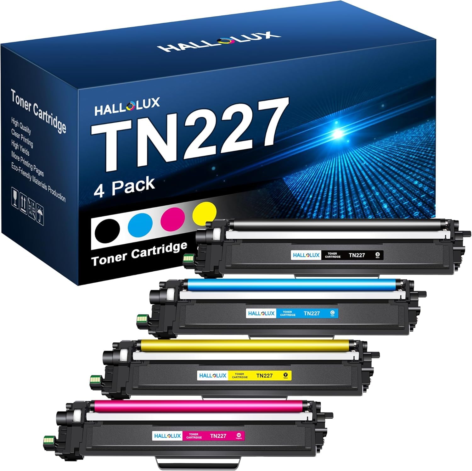 (with Chip) TN227 Toner Cartridges Replacement for Brother TN223 TN-227 TN-223 for Brother MFC-L3770CDW L3710CW L3750CDW HL-L3210CW L3290CDW L3270CDW L3230CDW Printer (TN-227BK/C/M/Y, 4 Combo Pack)