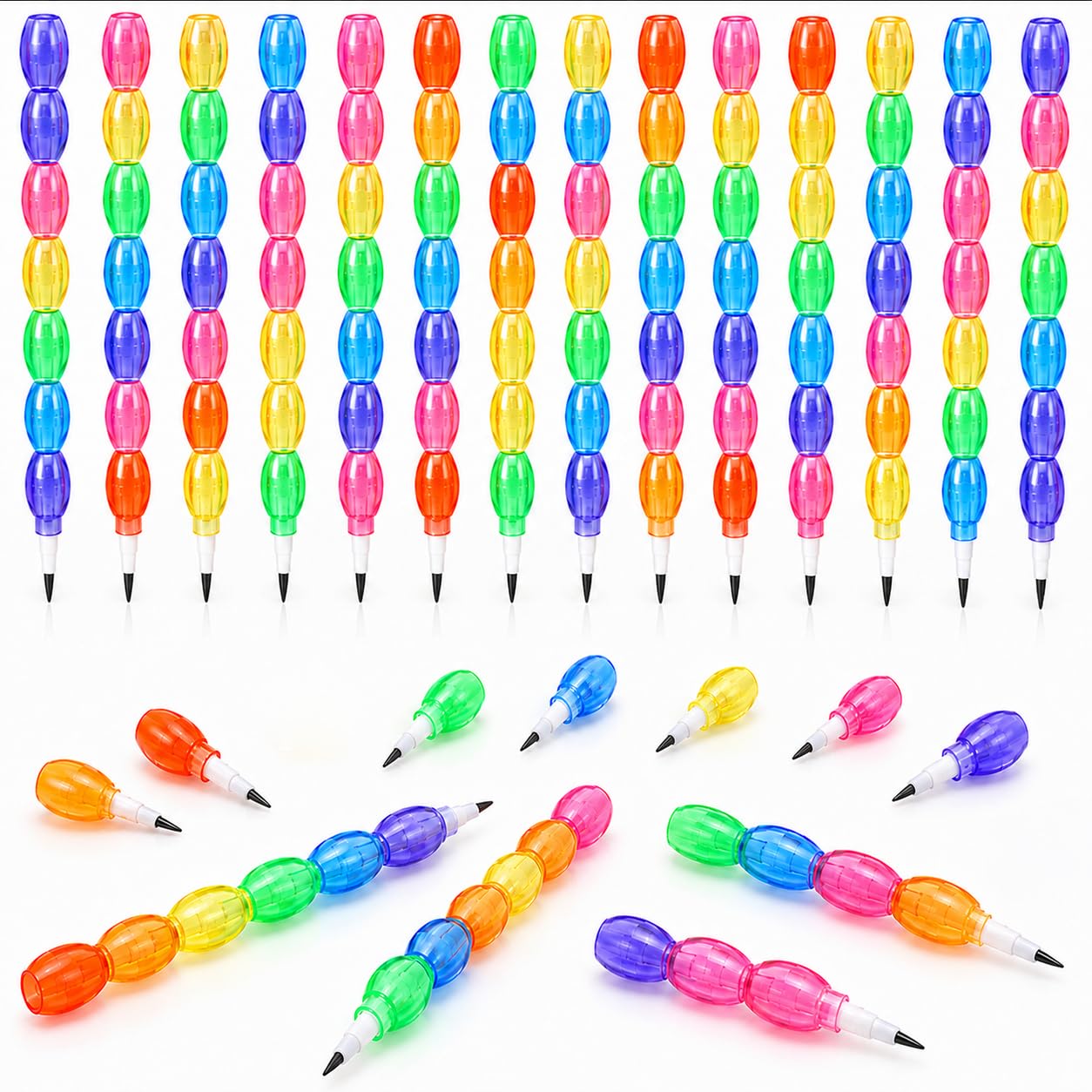 DueHoppee 32 PCS Fun Stackable Pencils for Kids - Cute Pencil No Sharpening Needed