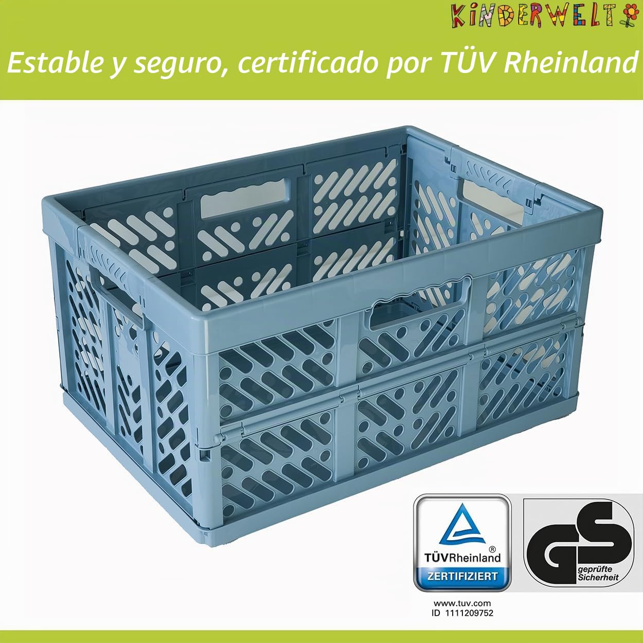 KiNDERWELT 2 x Caja plegable robusta profesional 45 L hasta 50 kg - Caja, cesta, contenedor para almacenamiento, transporte - azul