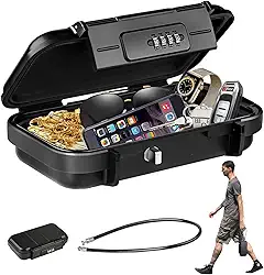 Cofre Portátil à Prova D'água,Cofre Pequeno Com Fechadura Por Combinação 4 Dígitos,Dígitos e Cabo De Aço Removível Para Praia, Viagem, Hotel, Carro e Casa-ABS Resistente