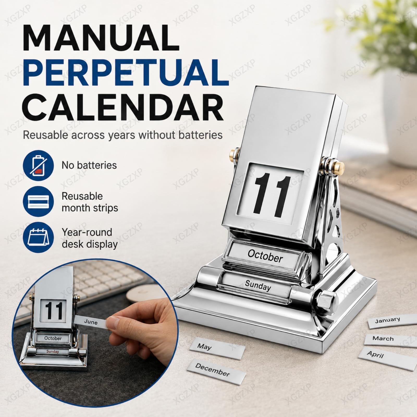Mechanischer Tischkalender Im Retro-Stil Aus Metalllegierung Mit Umklappbaren Seiten, Drehbar, Aus Zinklegierung, Für Büro, Arbeitszimmer Und Empfangsbereich
