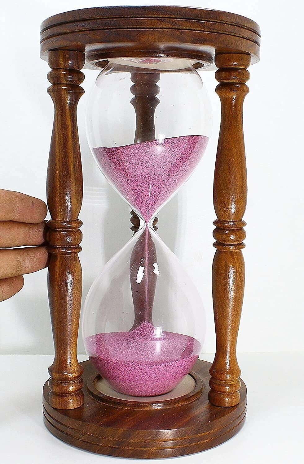Sablier en bois rose vintage 60 minutes grand format pour décoration nautique