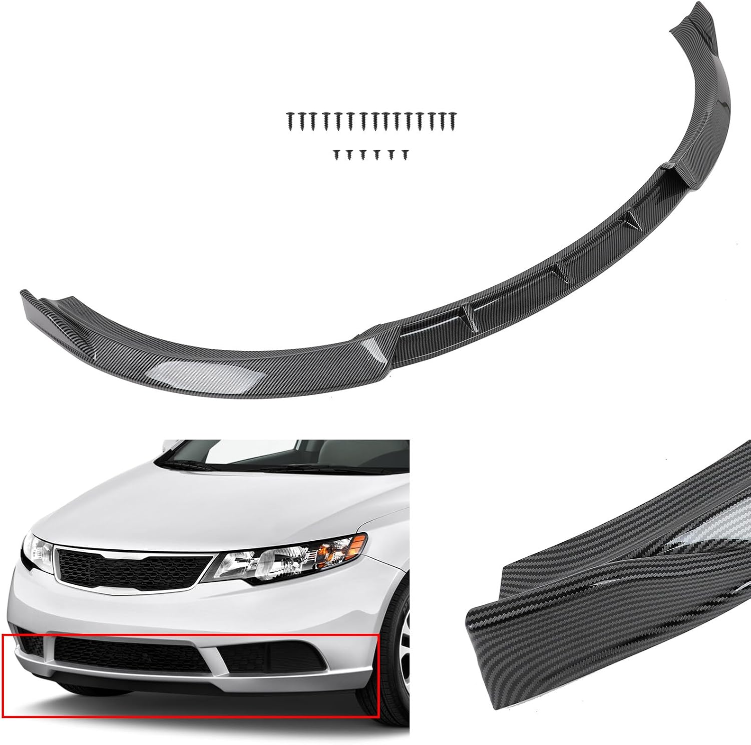 SCITOO Plastic Front Lip Spoiler Fits for 2010-2013 for Kia for Forte for Forte5 Glossy Carbon Look Front Bumper Lip
