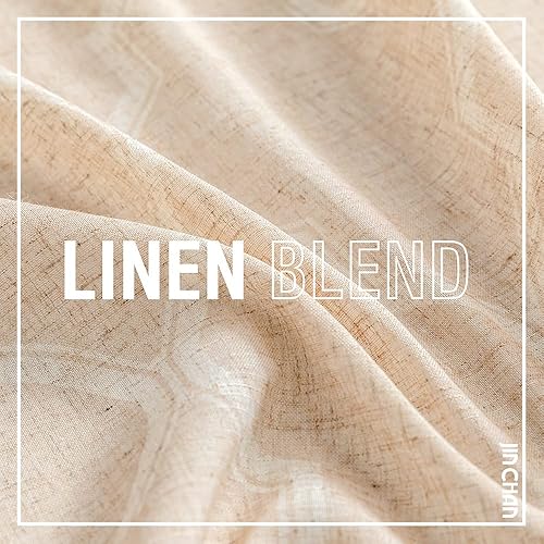 Miniatura 4 de Jinchan - Cortinas con estampado marroquí, mezcla de lino texturizada, con ojales, juego de 2 paños para habitación, Beige