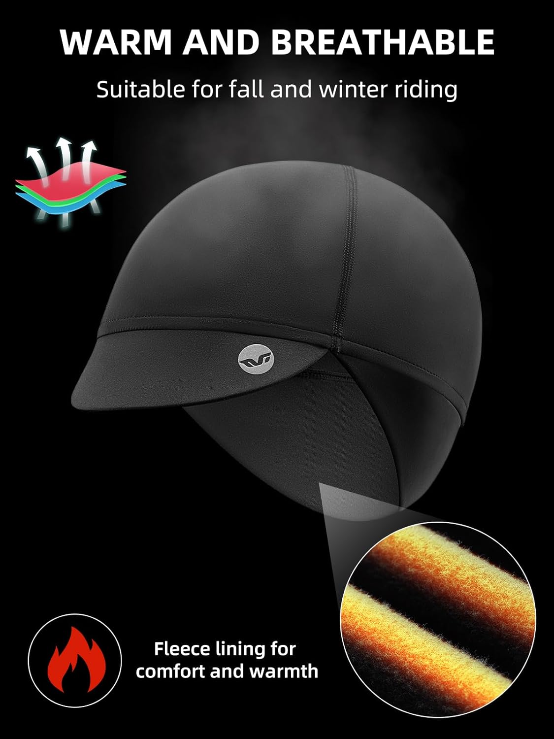 ROCKBROS Winter Cycling Caps for Women Windproof Cycling Hat Running Hat with Sun Visor Under Helmet Liner Black - Image 3