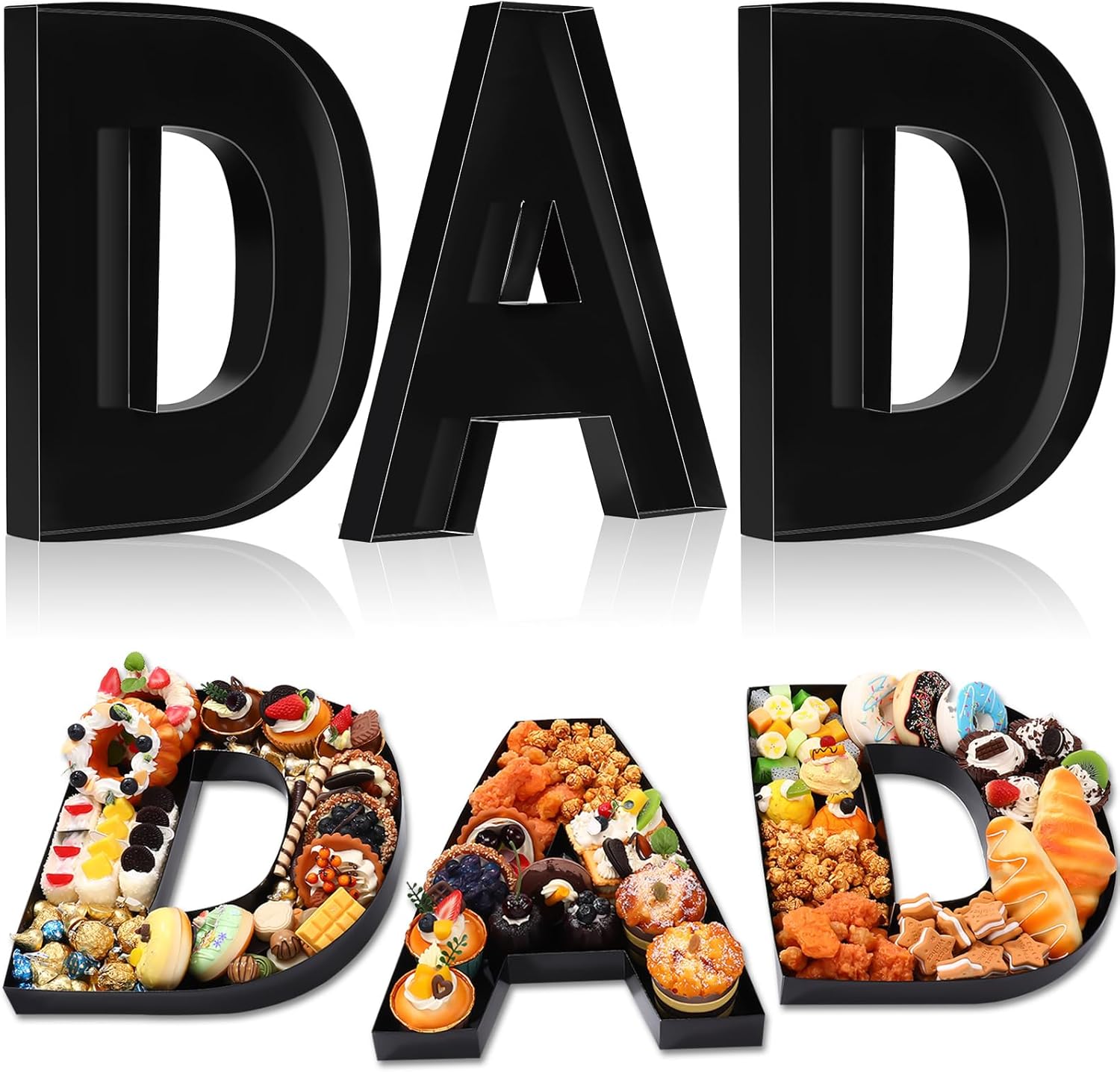 Mifoci 13.7" Dad Plastic Letter Set for Charcuterie Father's Day Party Birthday Gift and Anniversary Black Fillable Box Mache Chocolate Candy