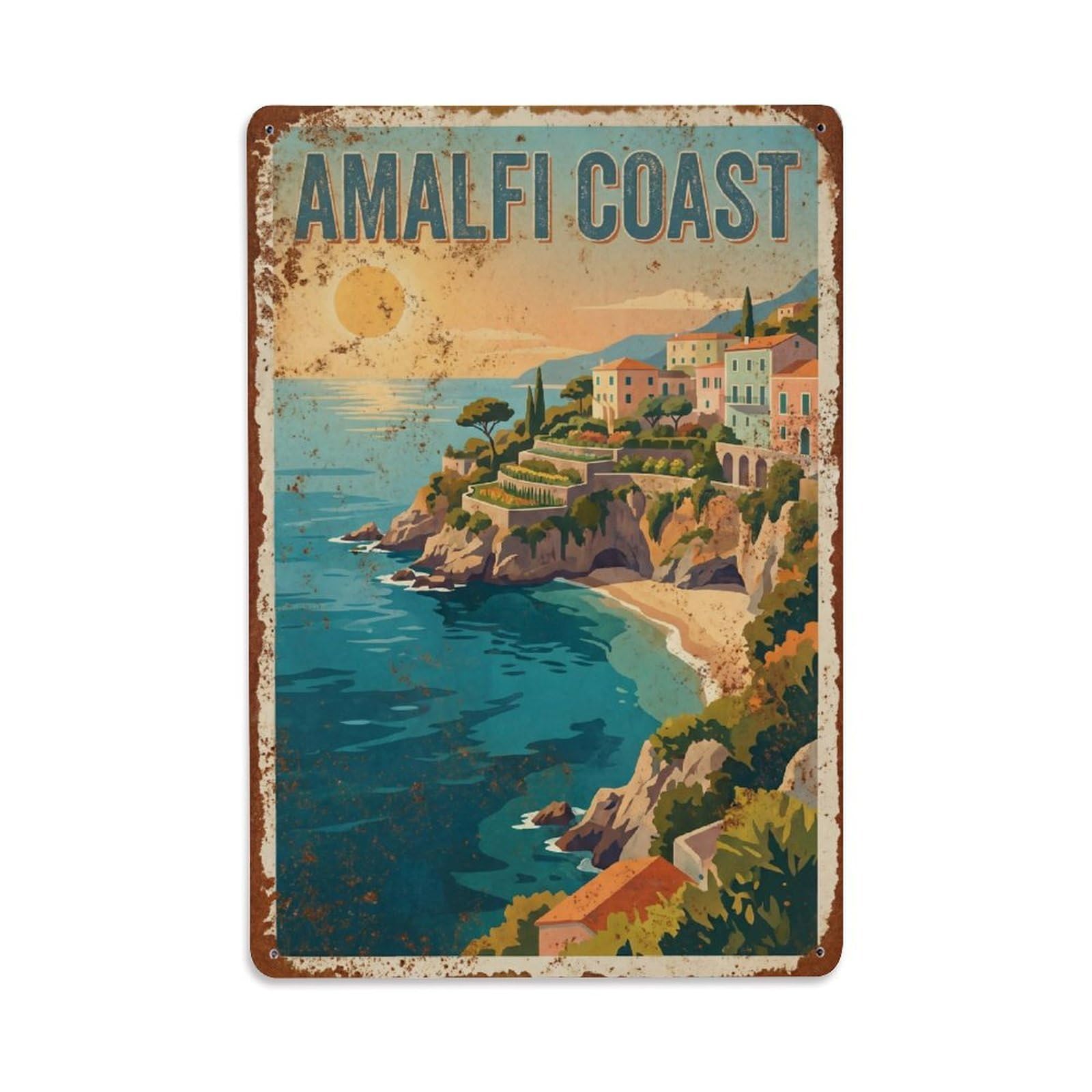 Vintage Travel Cove Italy Secluded Metal Tin Sign