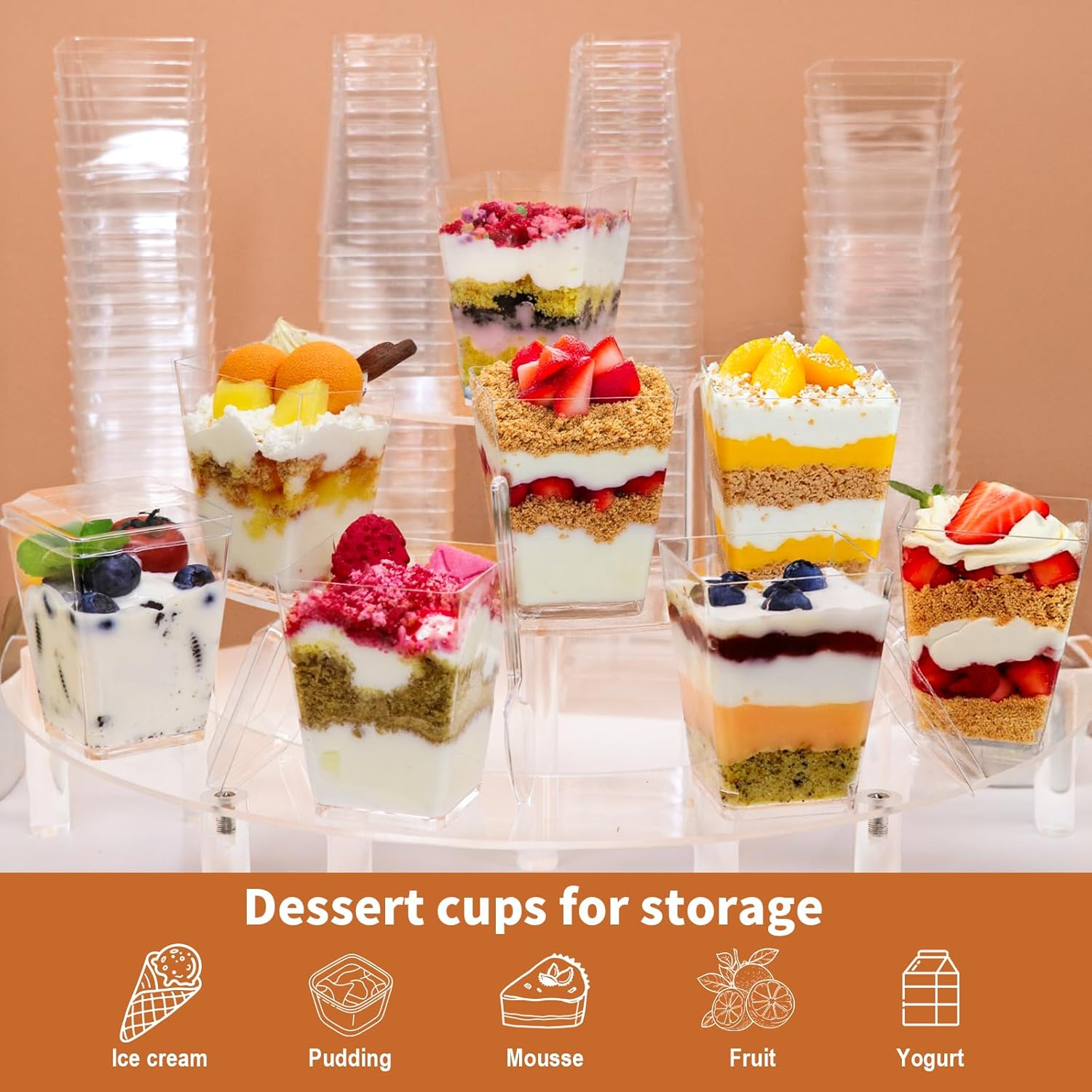 LifeIdeas 600 Pcs Mini Dessert Cups with Spoons and Lids, 5 Oz Square Mini Clear Parfait Cups, Shooters Cups for Party, Clear Yogurt Parfait Cups for Pudding, Fruit, Mousse, Snacks & Appetizers
