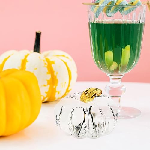 Miniatura 3 de VOSAREA Figura de calabaza de vidrio soplado a mano, estatua de calabaza de cristal, escultura de calabaza de cosecha transparente, acento de mesa