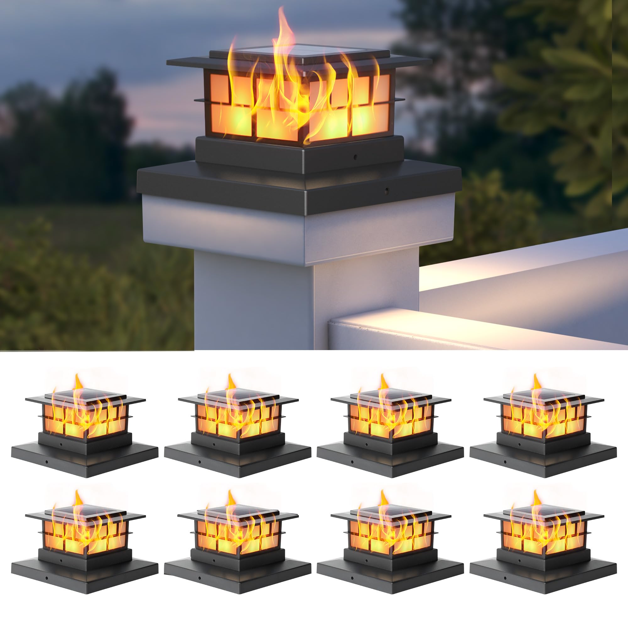 LUTEC - 8 Pack Solar Post Lights for Wood Posts, IP65 Waterproof for 4x4 5x5 6x6 Vinyl Posts Flickering Flame Warm White 3000K LED Lighting-image-35