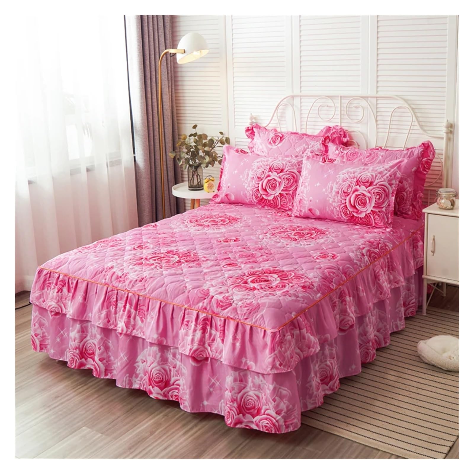 Printed Bed Skirt Quilted Bed Skirt Thick Bedspread Printed Cover Home Mattress Protector No Pillowcase