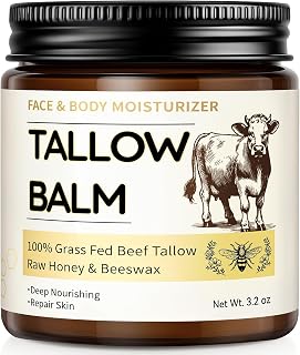 Beef Tallow for Skin, Organic Tallow and Honey Balm for Face, Natural Face Moisturizer, Grass Fed Beef Tallow Skin Care Cream Body Butter, Deep Hydrate and Nourish Dry Skin