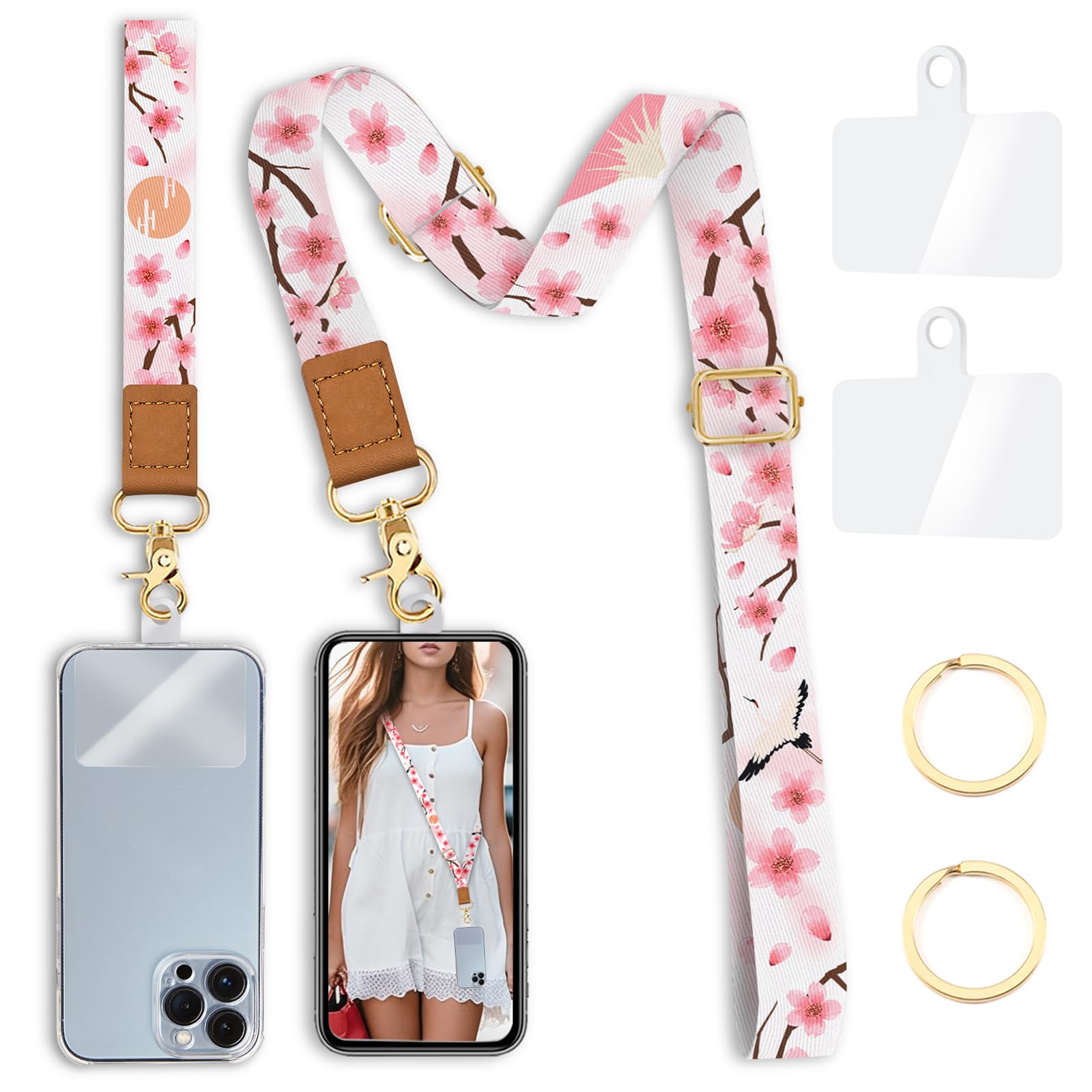 Yonlevres Phone Lanyard Crossbody Strap Wrist Neck Adjustable Women Flower