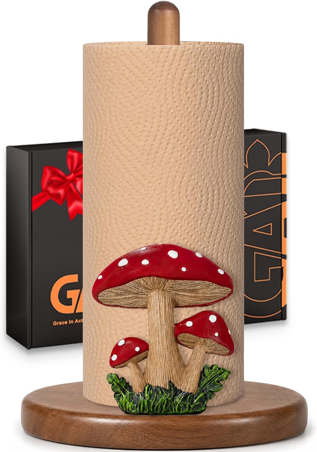 Highland Cow Paper Towel Holder, Cute Highland Cow Decor for Farmhouse Kitchen Bathroom Countertop, Wooden Stand with 3D Accent, Fits Standard & Jumbo Rolls, Gifts for Women Mom Grandma