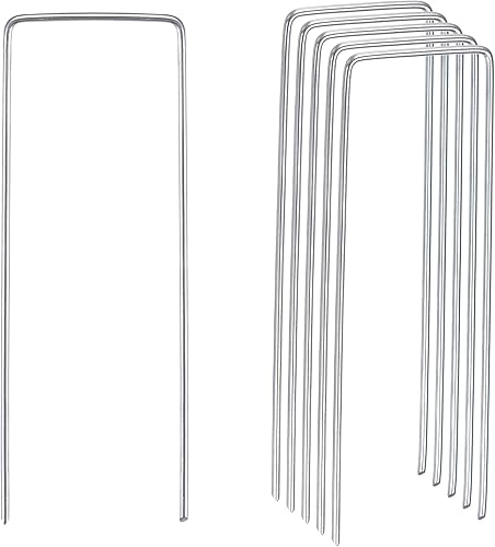 MECCANIXITY Estacas de jardín en forma de U de 8 pulgadas de largo x 0.08 pulgadas de diámetro, grapas galvanizadas para paisaje, estacas de césped
