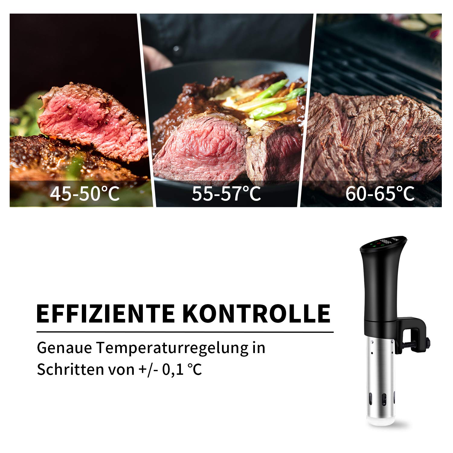 Sous vide Sous-vide Garer, Präzisionskochtopf Immersion Zirkulator, 3D Leistungsstarke leise Wasserzirkulation, Low-öl und fettarm, gesunde Ernährung Schwarz(MEHRWEG)