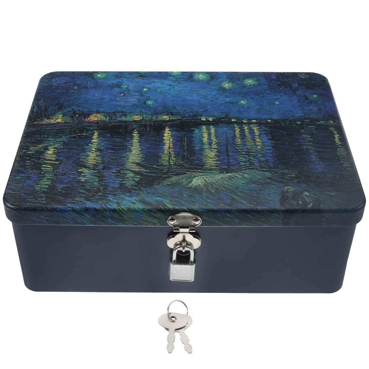 Housoutil Lockable Tinplate Storage Box, Vintage Large Keepsake Case with Padlock