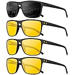 QALLY Night Vision Glasses Men, Night Driving Glasses for Men Lightweight Anti Glare 4 Packs
