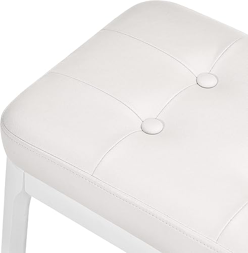 Miniatura 5 de BEWISHOME Taburete de tocador, silla de tocador de dormitorio con asiento tapizado Leathaire, taburete de escritorio, banco de piano, taburete