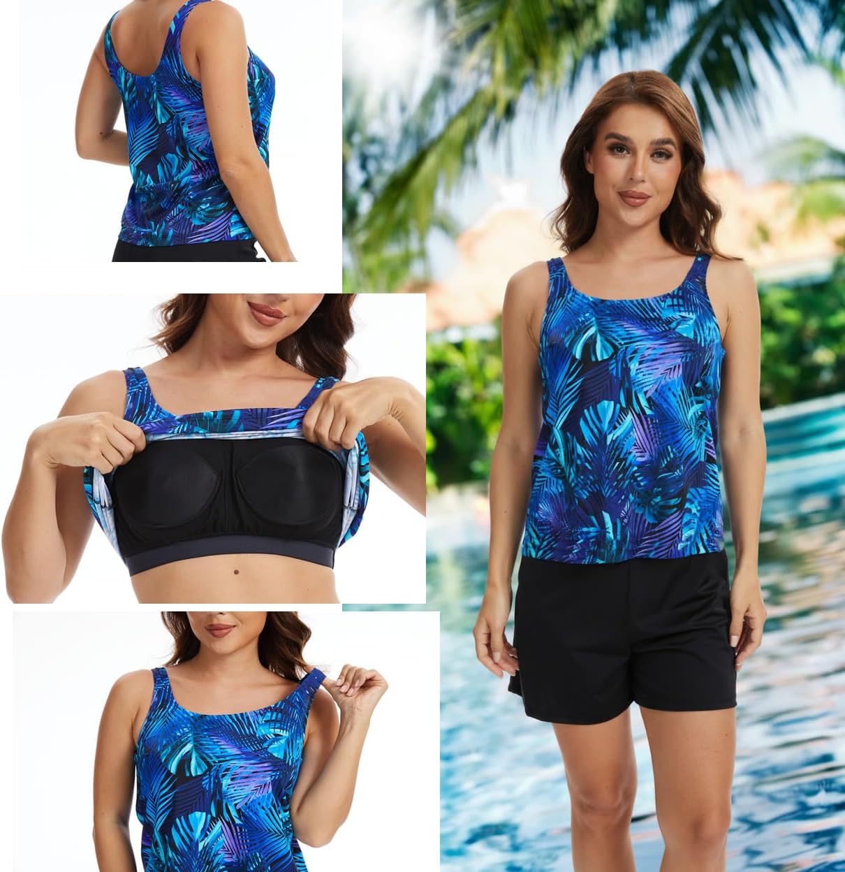 BIMEI Womens Tankini Mastectomy Swimsuit Pocketed Swimwear Top 268