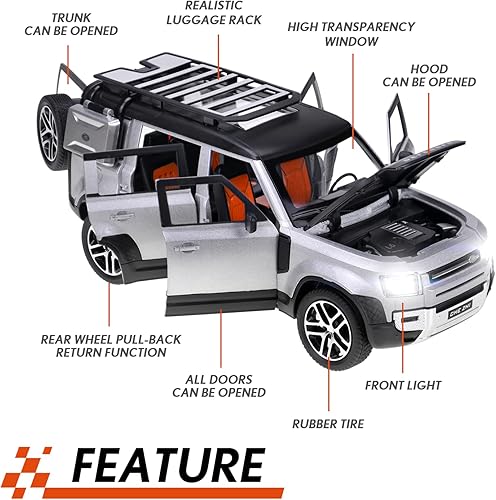 Miniatura 3 de 1/24 modelo fundido a troquel coche coche Pullback vehículo juguete colección para Land Rover New Defender 110, regalo para niños, con sonido y luz