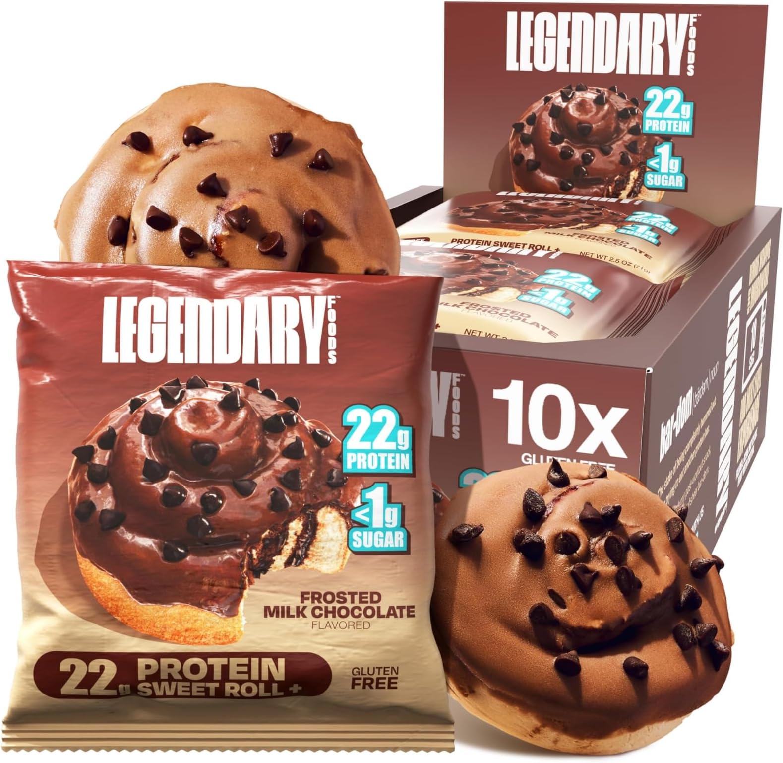 Legendary Foods Cinnamon Roll 22g Protein Bars – Gluten-Free, Low Carb Meal Option – Sweet Zero Sugar Snack, Keto-Friendly – 10-Pack High Protein Pre- or Post-Workout Nutrition Bars - Milk Chocolate
