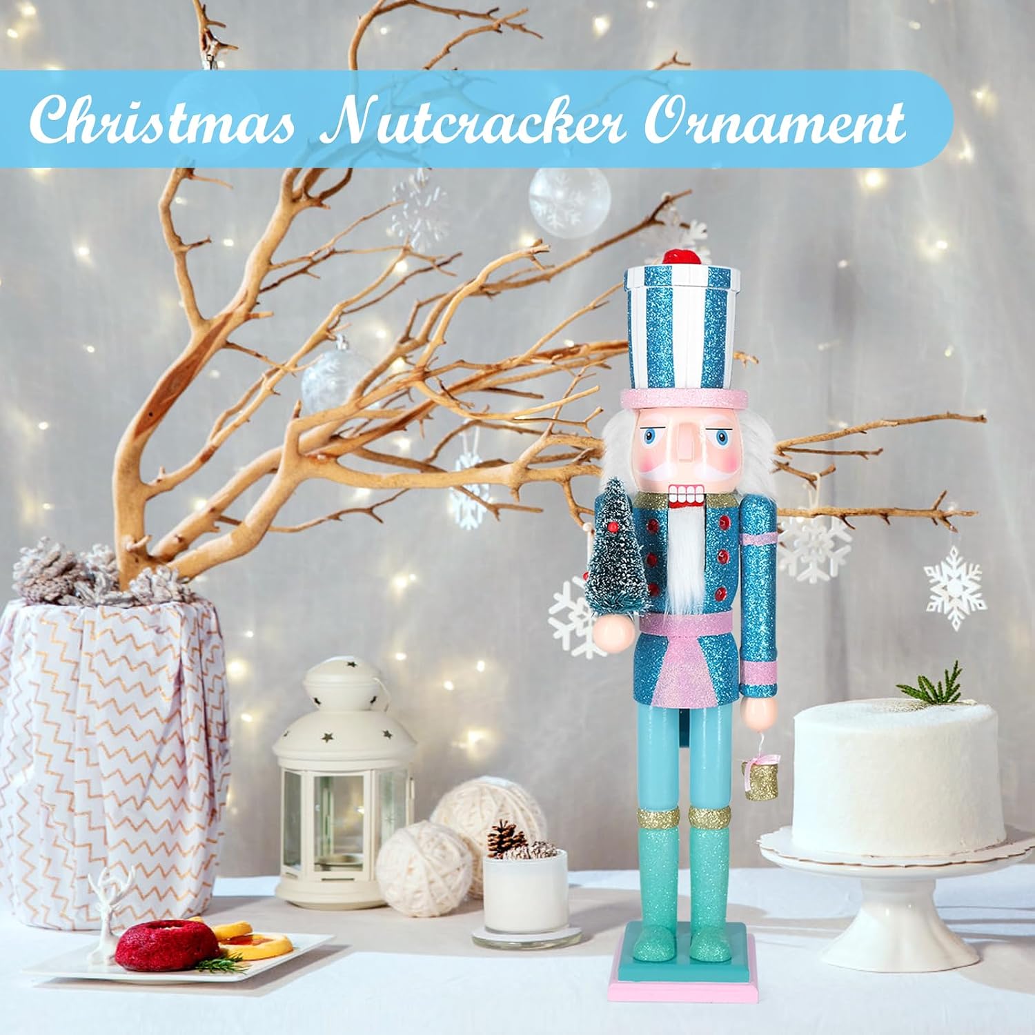 Christmas Nutcracker Decor,15" Wooden Nutcracker Decorations,Collects Nutcracker Ornament for Festival Party Outdoor Xmas Gifts (Blue Christmas Tree)…