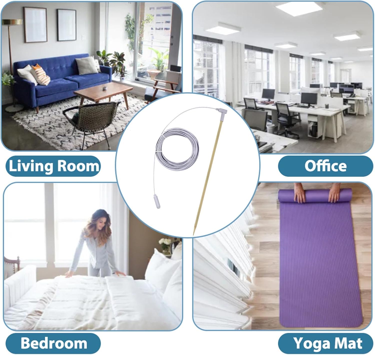 Grounding Rod Kit with 40ft Cord – Connect Your Body to the Earth, Works with Grounding Sheets, Mats & Blankets for Better Sleep, Relaxation & Static Relief (Wire+Rod)