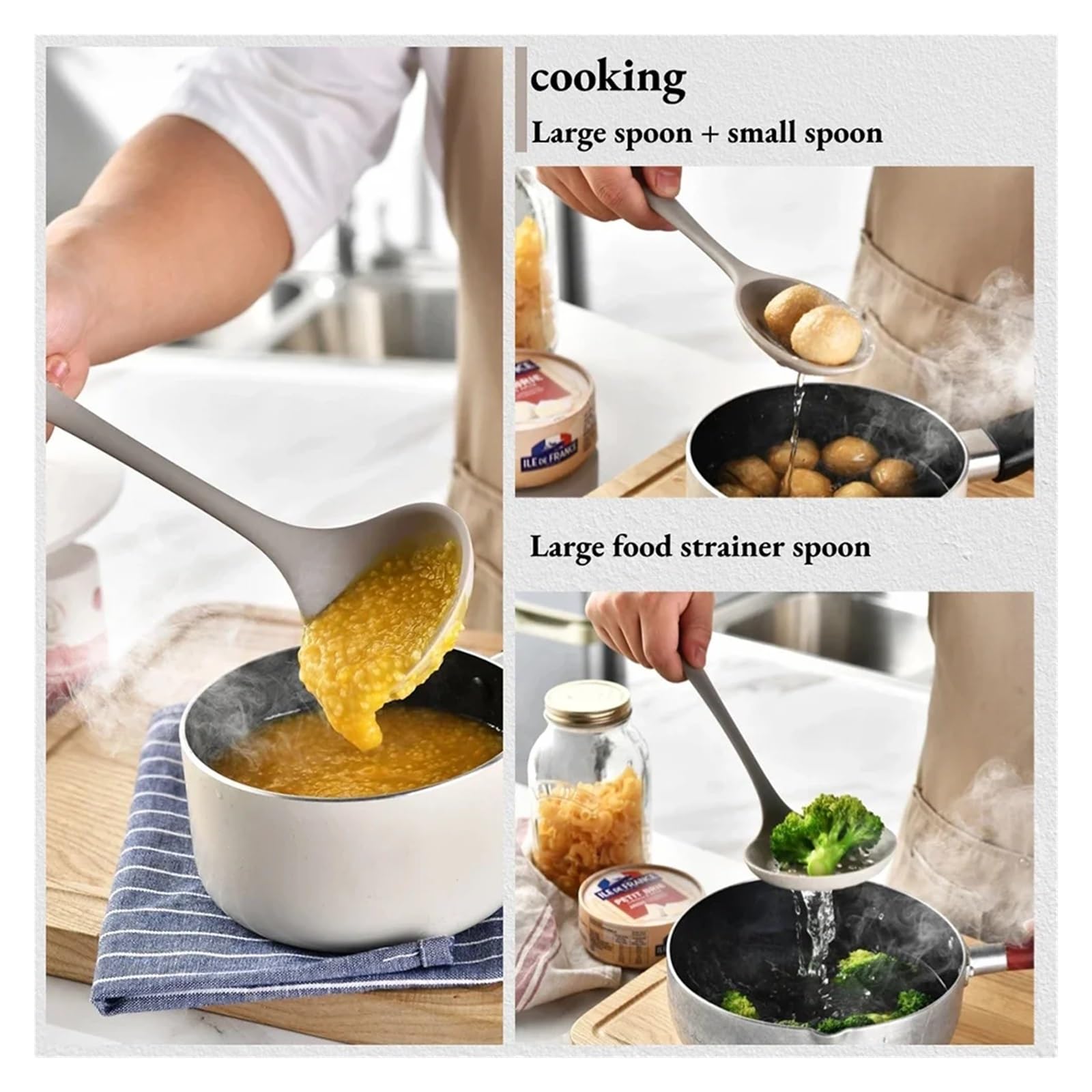 Set d'ustensiles de cuisine en silicone Ustensiles de cuisine en Silicone kaki qualité alimentaire, ustensiles, spatule tournante, cuillère à soupe, pratique 15 pièces(Khaki)