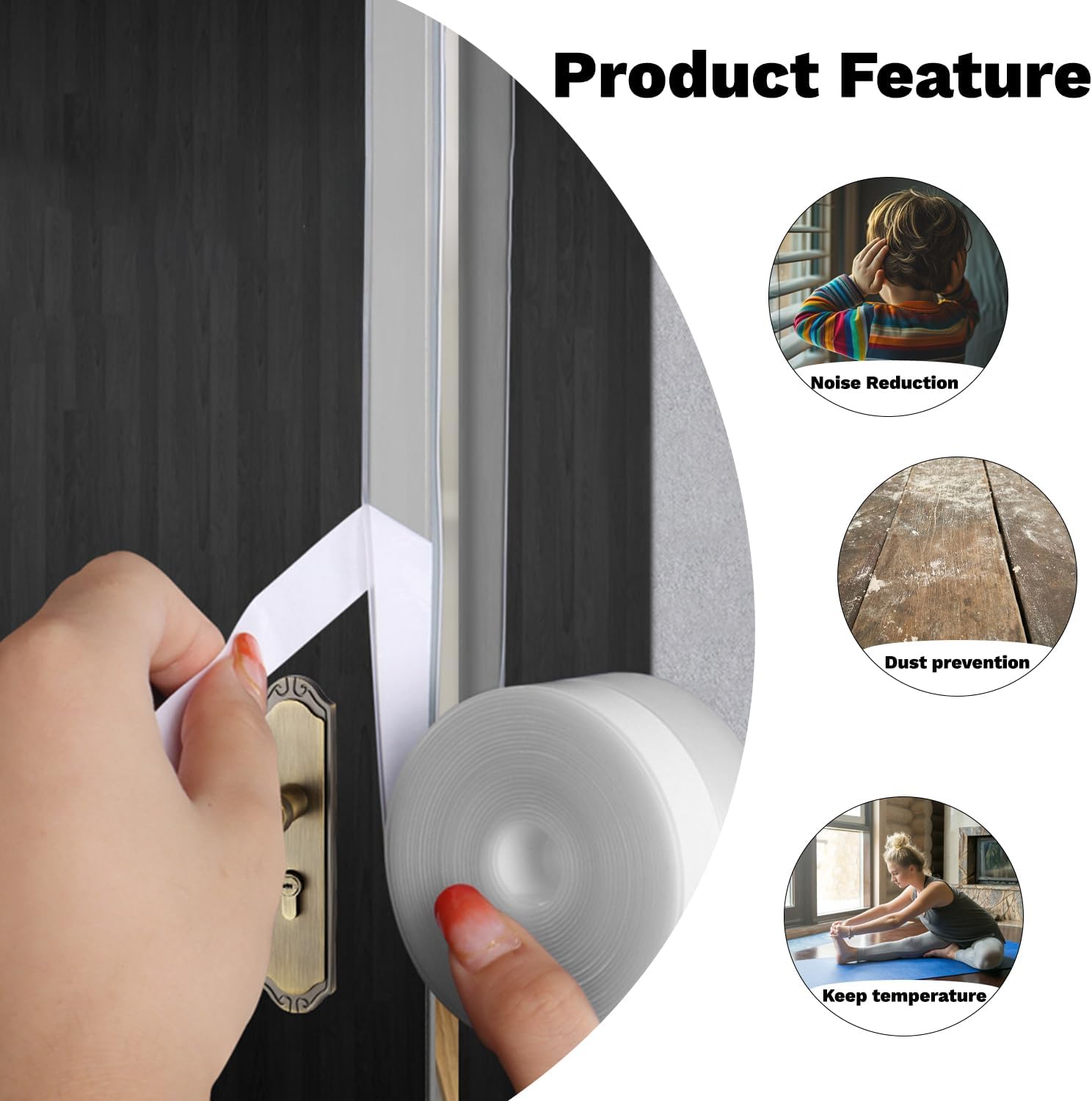 Silicone Weather Stripping Seal Tape 1''x16.5 Feet Strip Bottom Draft Insulation Stopper Tape Weatherproof Soundproof for Door or Window Bathroom Shower Glass Gaps（25mm*5m）