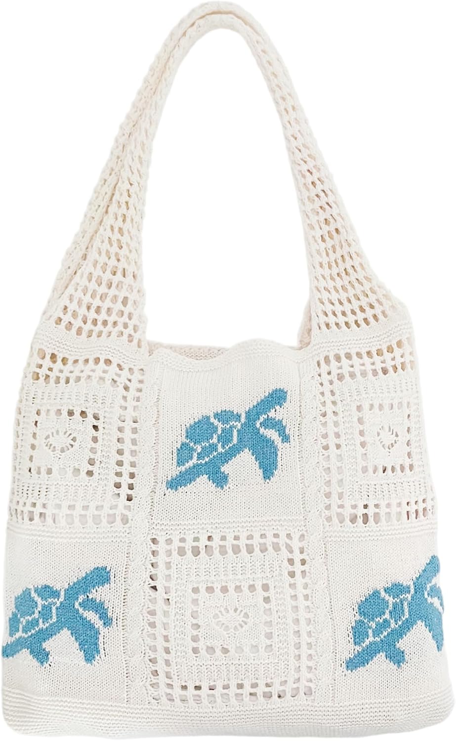 Crochet Knit Tote Bag for Women, Starfish Boho Mesh Shoulder Bag, Summer Beach Vacation Travel Handbag