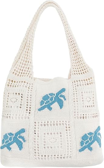 Crochet Knit Tote Bag for Women, Starfish Boho Mesh Shoulder Bag, Summer Beach Vacation Travel Handbag