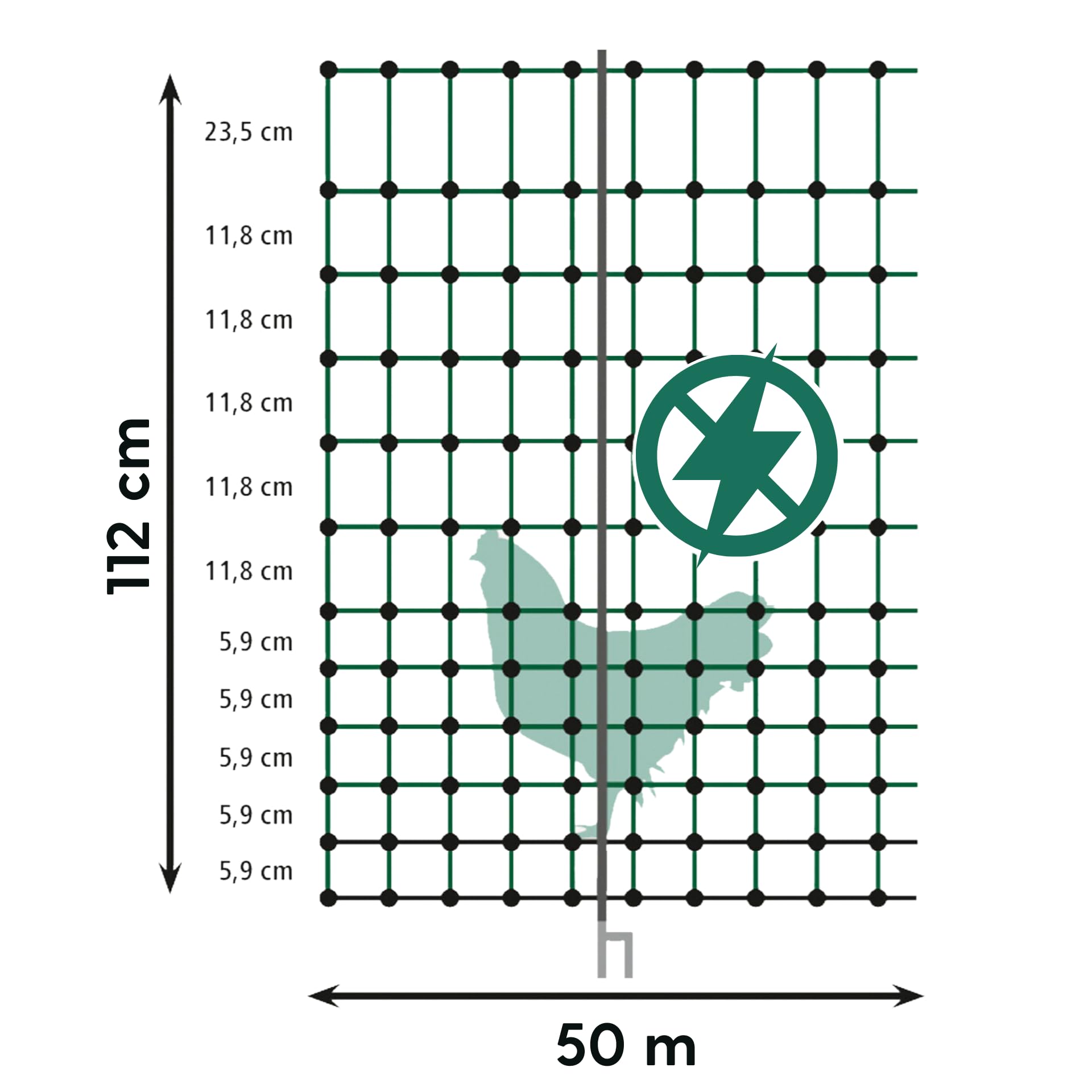 Agrarzone siatka dla drobiu ogrodzenie dla drobiu bez prądu zielone 50m x 112cm | Małe oczka i bardzo stabilne | Siatka dla kurczaka ogrodzenie pastwiska dla bezpiecznego chowu drobiu