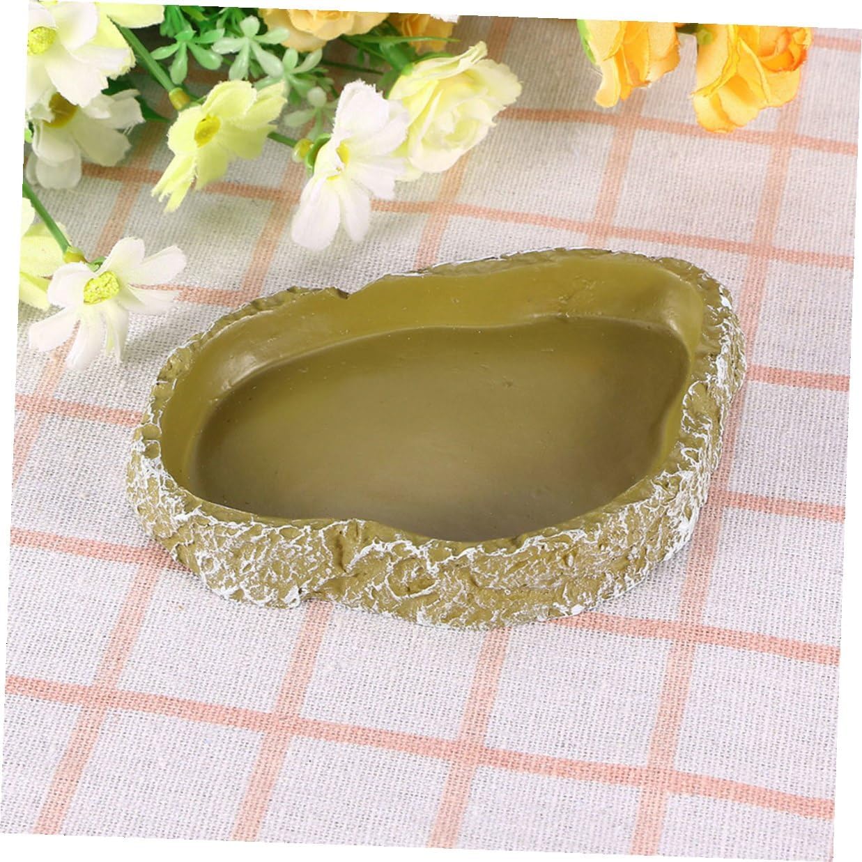 3pcs Resin Reptile Feeding Bowls with Amphibian Water Dish Imitation Bark Design for Tortoise and Amphibian Terrarium Supplies