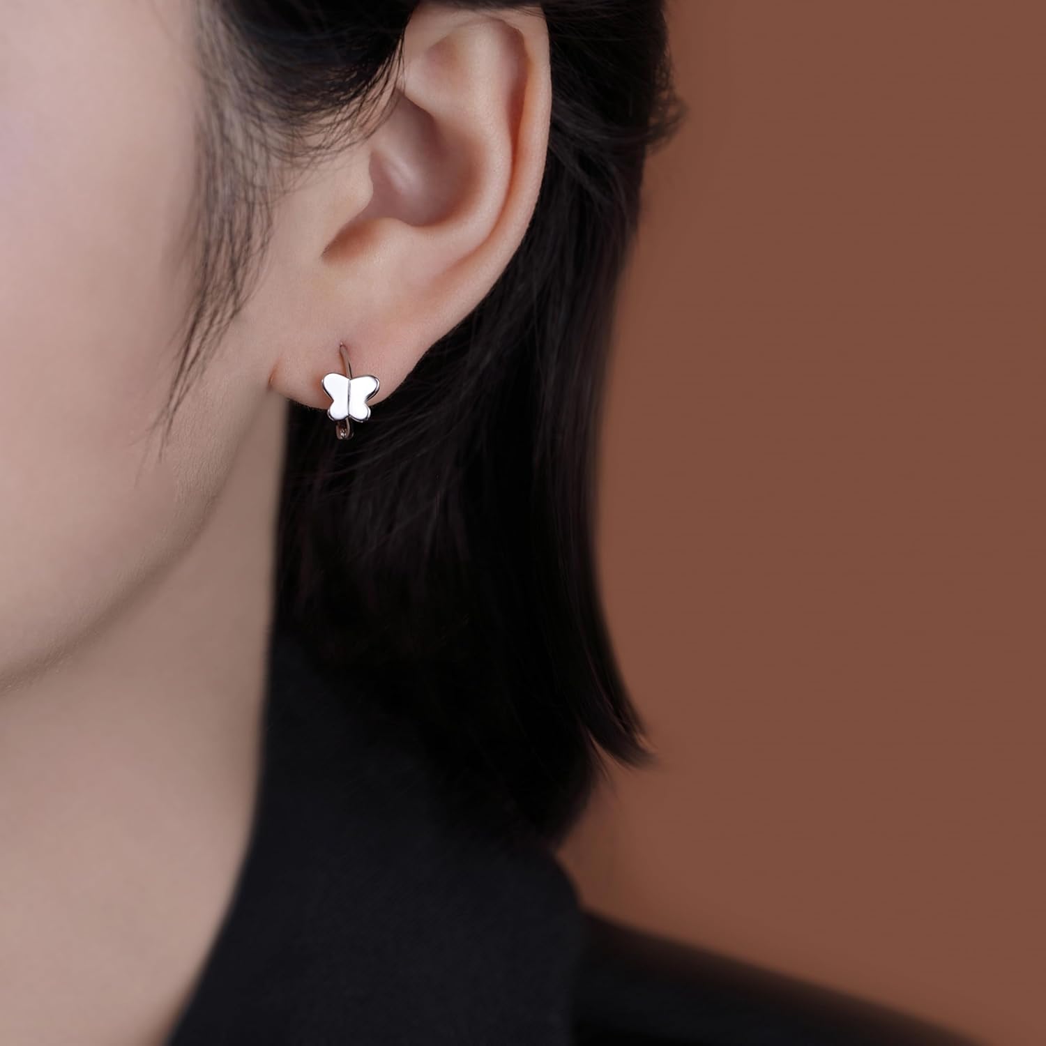 Reffeer Solid 925 Sterling Silver Butterfly Hoop Earrings for Women Cute Butterfly Hoop Earrings Huggie - Image 3