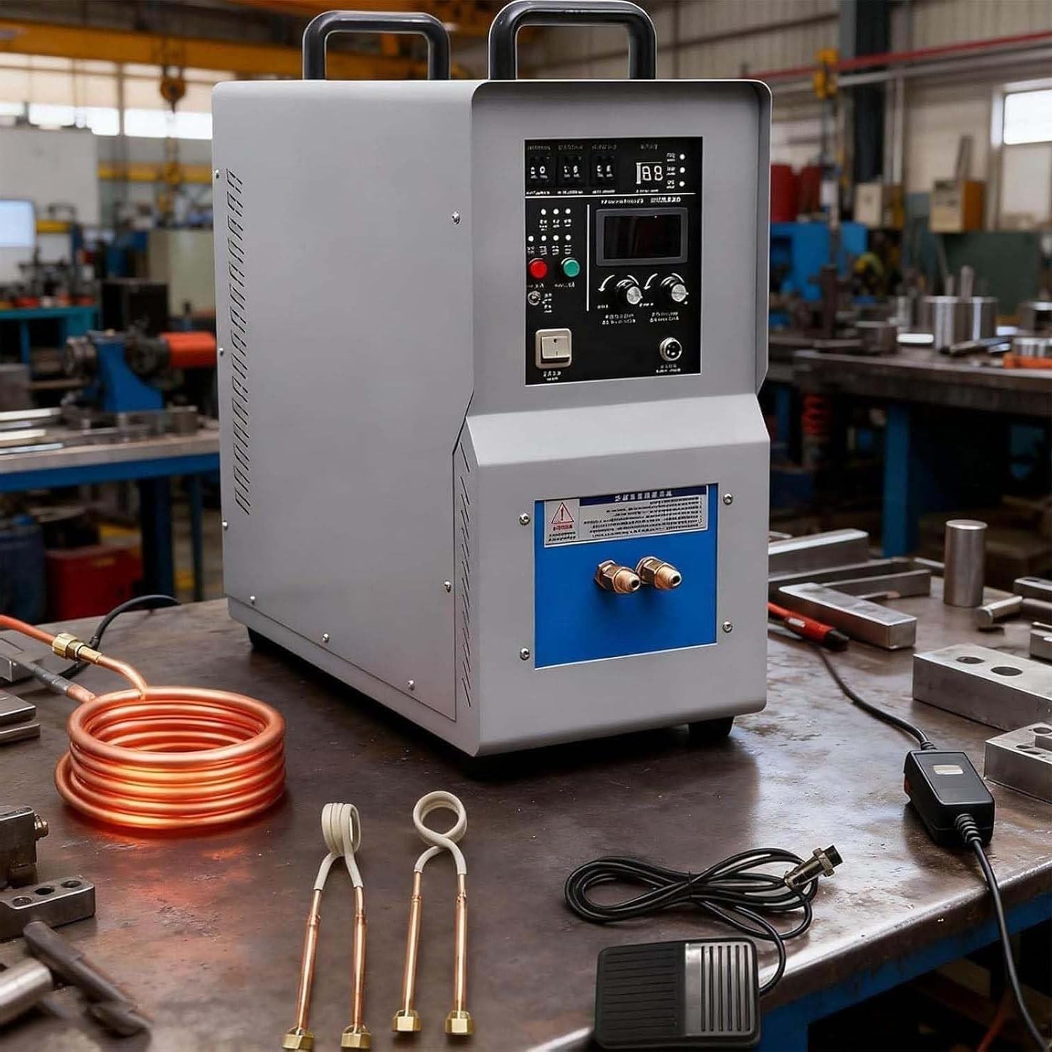 Induction Heating Machine, High Frequency 15Kw Heater Furnace, 30-100KHz, Single Phase, 40℃~2000℃ Temperature Range, Multi-Functional Forging with Three-Stage Heating