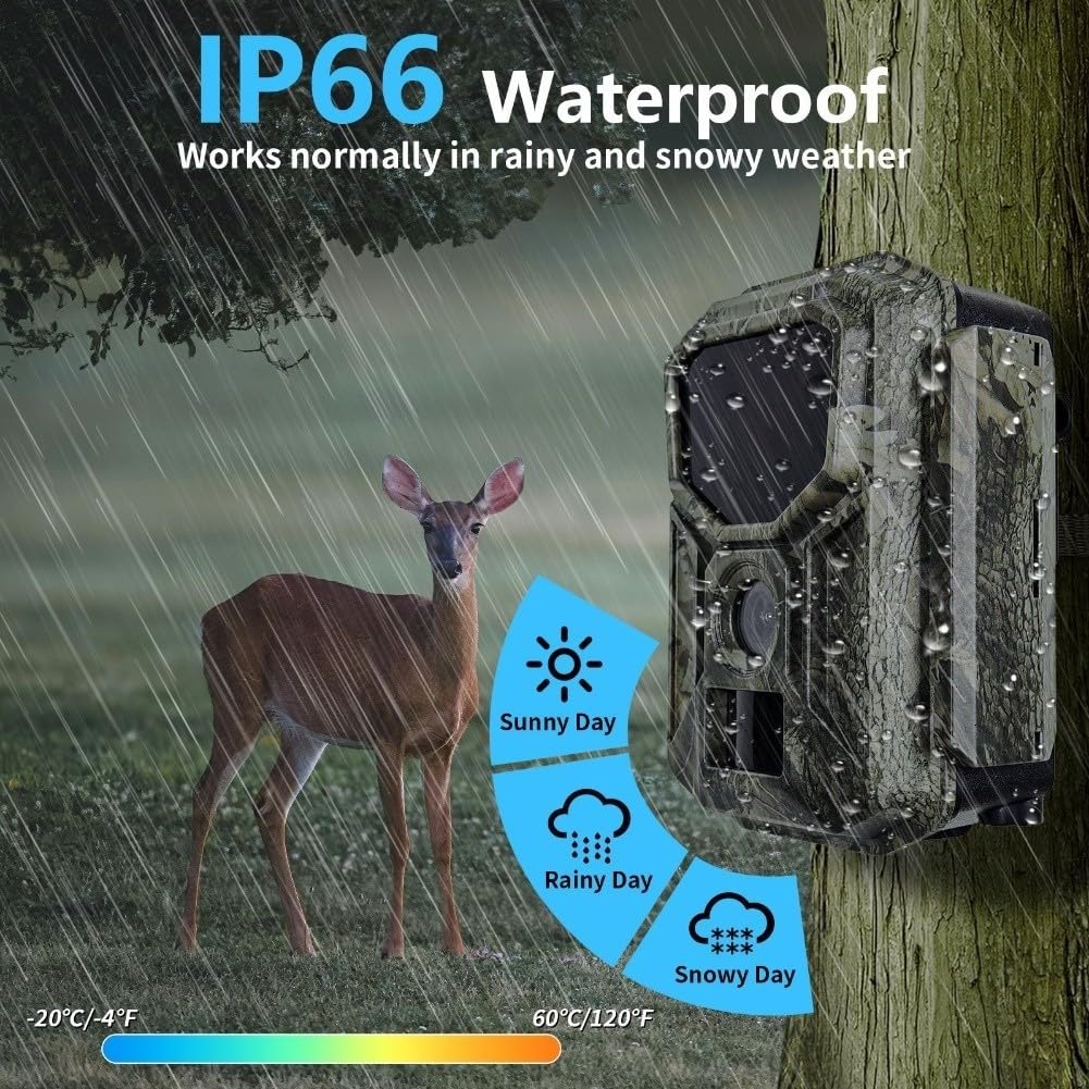 Cámara de vida silvestre 8K de 60 MP, panel solar WiFi habilitado para visión nocturna activado por movimiento para caza, observación de aves, exploración de la naturaleza, 23 x 13 cm