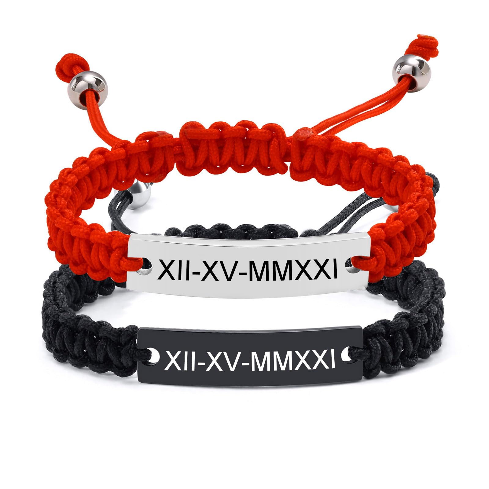 Personalized Couple Bracelets Custom Engraving Handmade Braided Rope Wrist Bangle, Adjustable Matching Couple Bracelets for Men Women